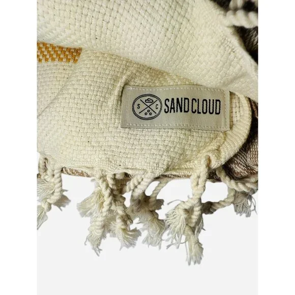 SAND CLOUD Yellow STRIPE BEACH TOWEL TURKISH Scallops ORGANIC COTTON 37"x67" - Picture 8 of 9